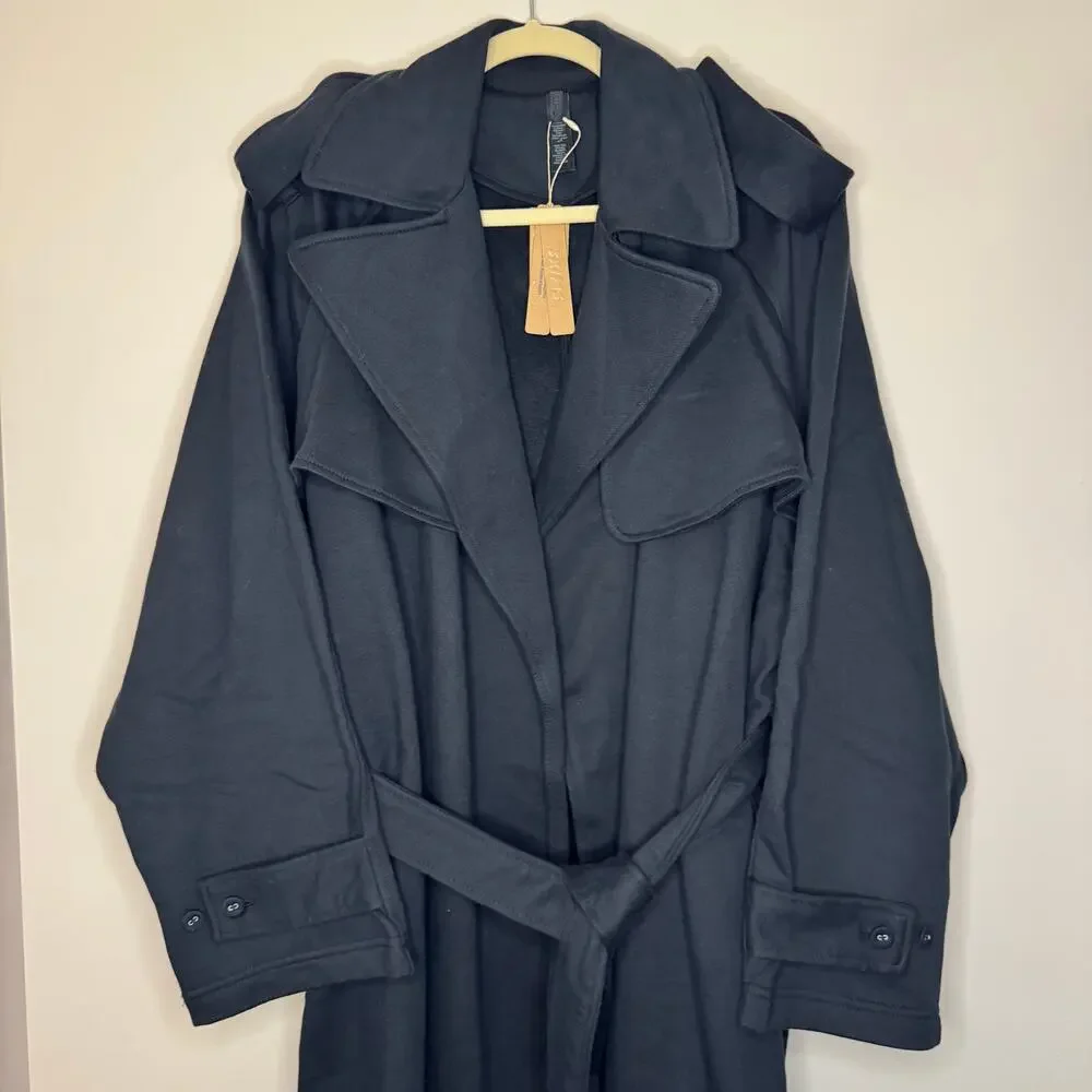 NWT Skims Oversized Boyfriend Trench Coat Large Black - Picture 2 of 4